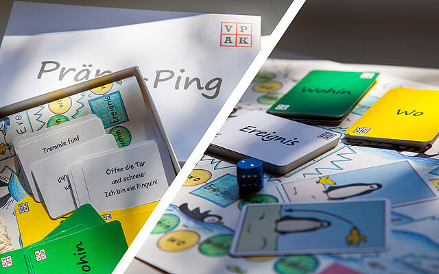 Präpo-Ping Spielkärtchen bunt durcheinander auf dem Tisch