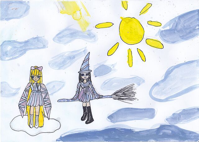 Von Kind gemalt"Hexen fliegen auf Besen"