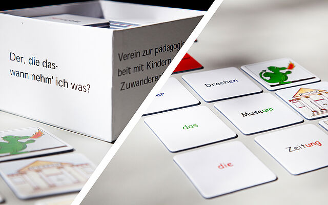 Box zum Spiel "Der die das" und Spielkärtchen